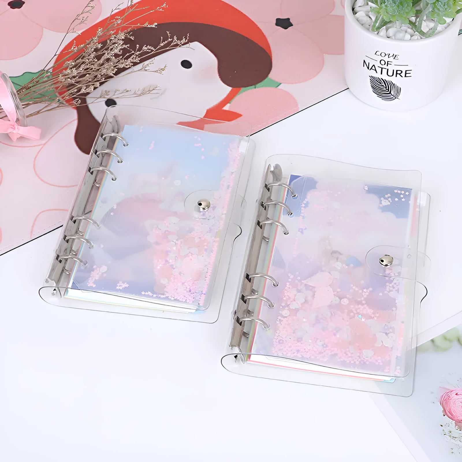 PVC metal binder shell in Alice Castle colour with loose leaf binding and pull side pocket