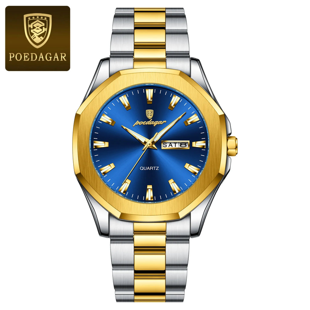 Men's quartz watch with stainless steel strap in business style with 9mm case thickness