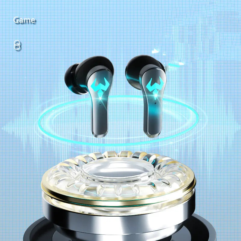 Black wireless Bluetooth stereo gaming headset with in-ear sports earplug design