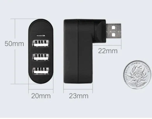 USB 2.0 hub with spinning colour design in black and white options showing multiple ports