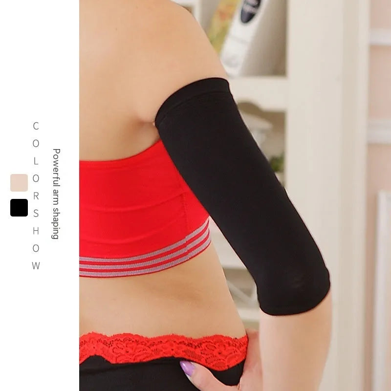 Women's shaping arm sleeves pair in black or skin colour, free size nylon construction