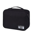 Blue cationic fabric organiser bag for digital cables and chargers, shown with dimensions 245mm by 180mm.
