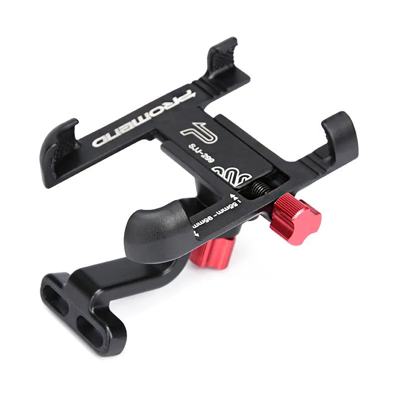 Alloy bike and motorcycle phone mount with adjustable 55-95mm clamp, compact design, in black.