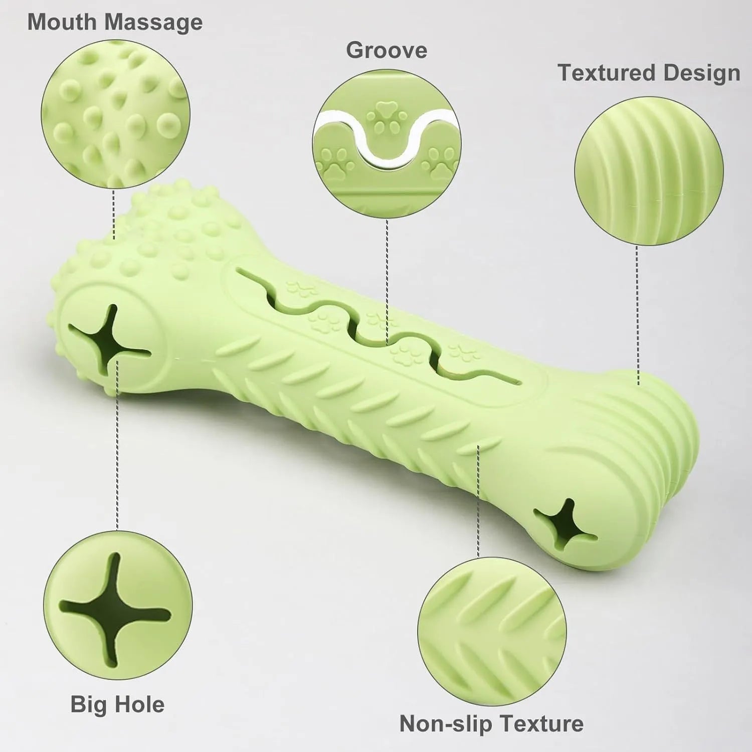 Blue natural rubber bone-shaped dog chew toy on a plain background