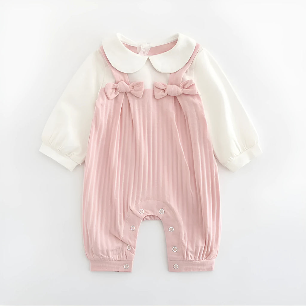 Pink cotton baby girl embroidered jumpsuit with long sleeves and single-breasted closure