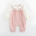 Pink cotton baby girl embroidered jumpsuit with long sleeves and single-breasted closure