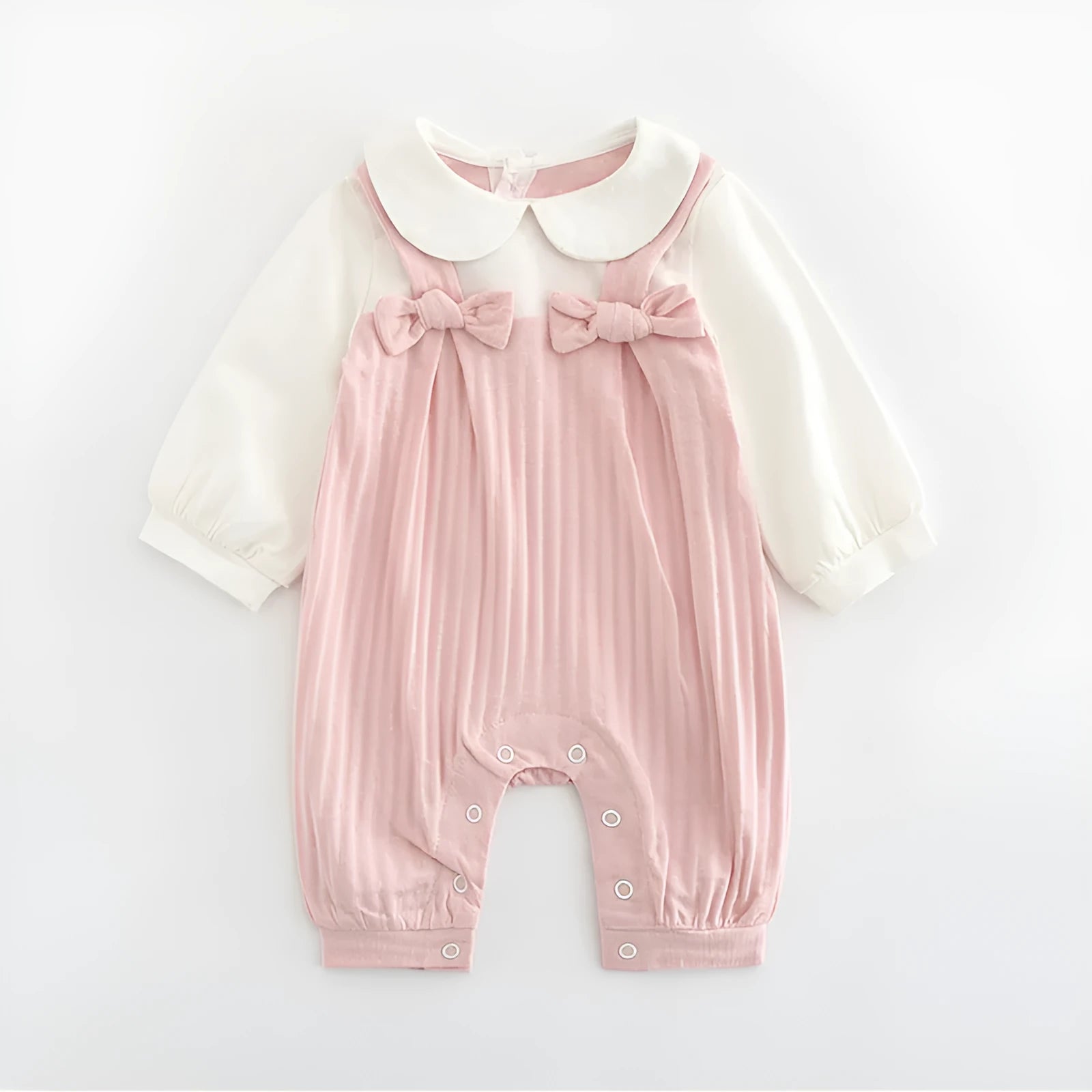 Pink cotton baby girl embroidered jumpsuit with long sleeves and single-breasted closure