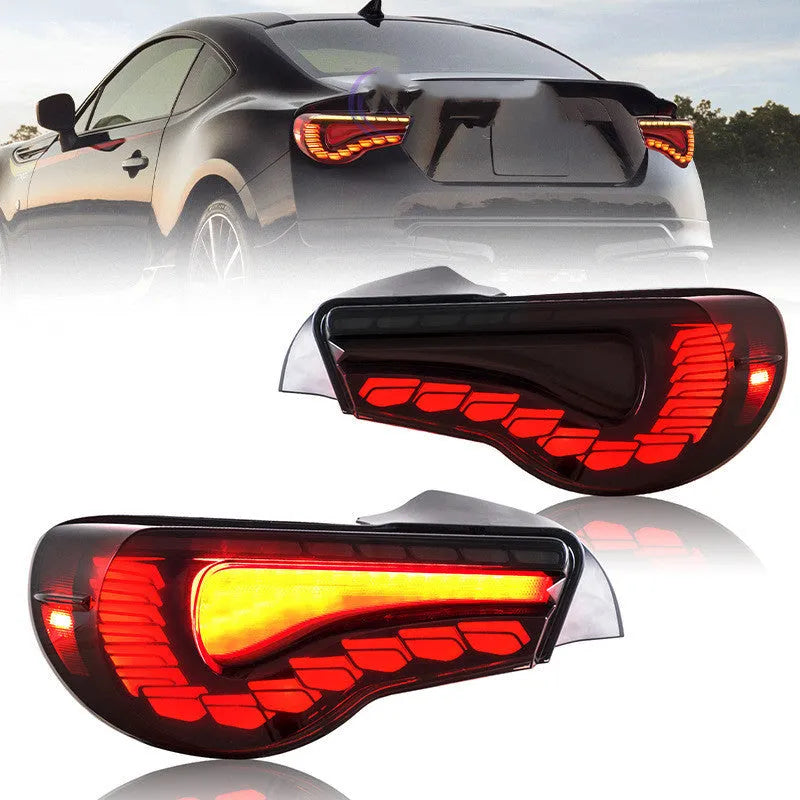 Red and black car tail light with ABS housing and LED, 25W, 490x350x222mm