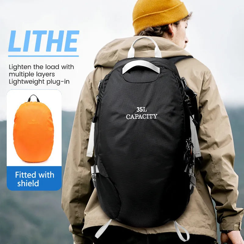 Waterproof Oxford cloth hiking backpack in black colour with physiological curve back plate