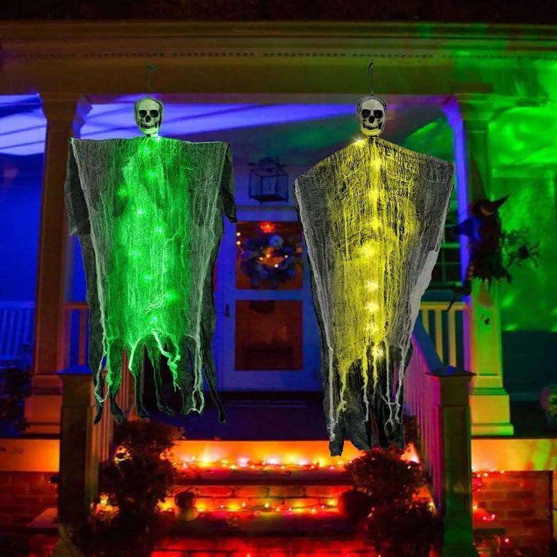85cm Halloween hanging ghost decoration in mixed colours with cloth drape and metal hook
