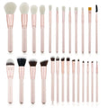 26-piece pink makeup brush set with wooden handles in PU storage bag