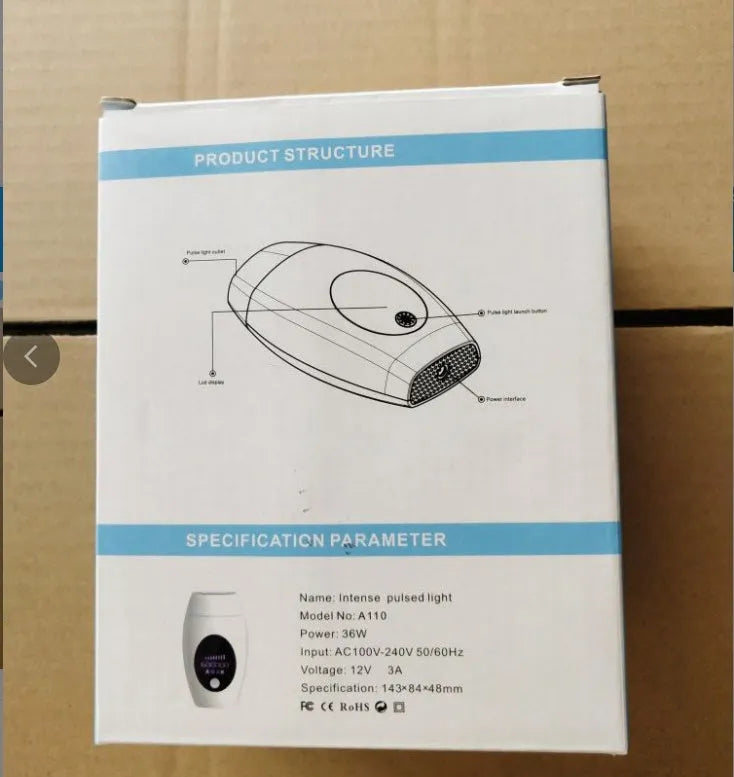 Laser hair remover with LCD display, 600,000 flashes, five energy levels, in green colour, 14x8x5cm, UK plug