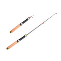 Ice fishing retractable rod with wood grain finish, 0.6m collapsed length, carbon coated