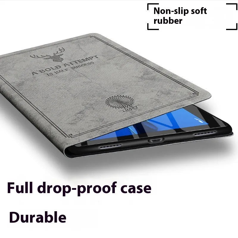 Soft TPU leather clamshell protective case for iPad in dark blue elk colour.