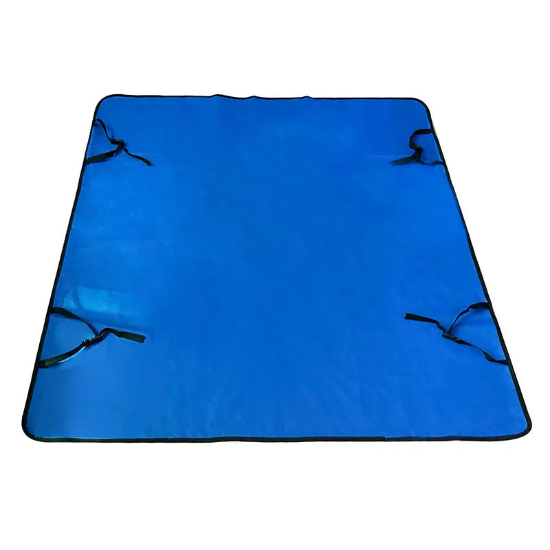 Grey car pet mat with dog bone print covering a vehicle's rear seat.