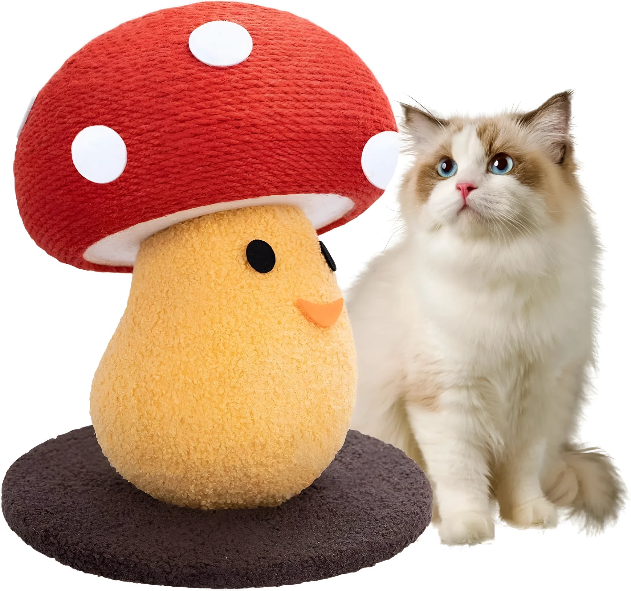 Round mushroom-design corrugated cardboard cat scratcher board with foldable accordion construction
