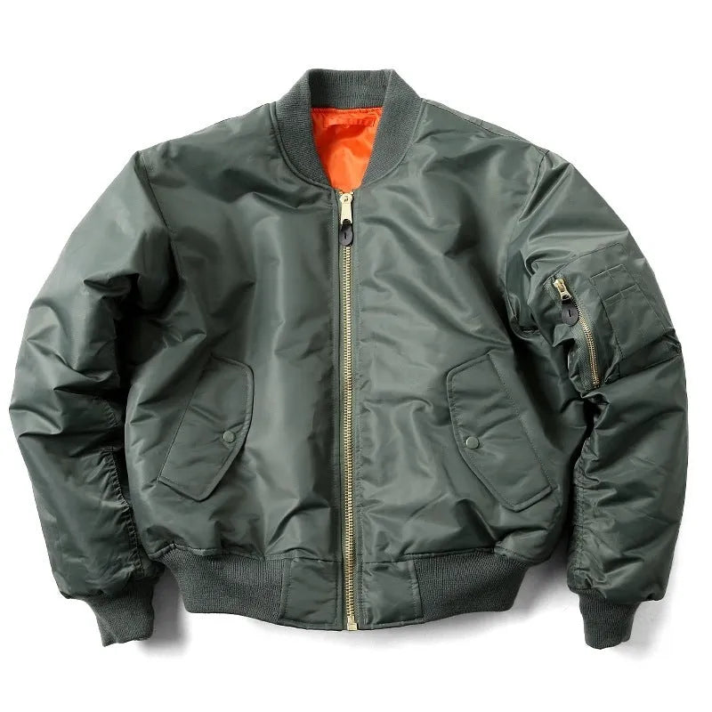 Men's American workwear-style cotton-padded nylon jacket in Army Green colour, loose fit.
