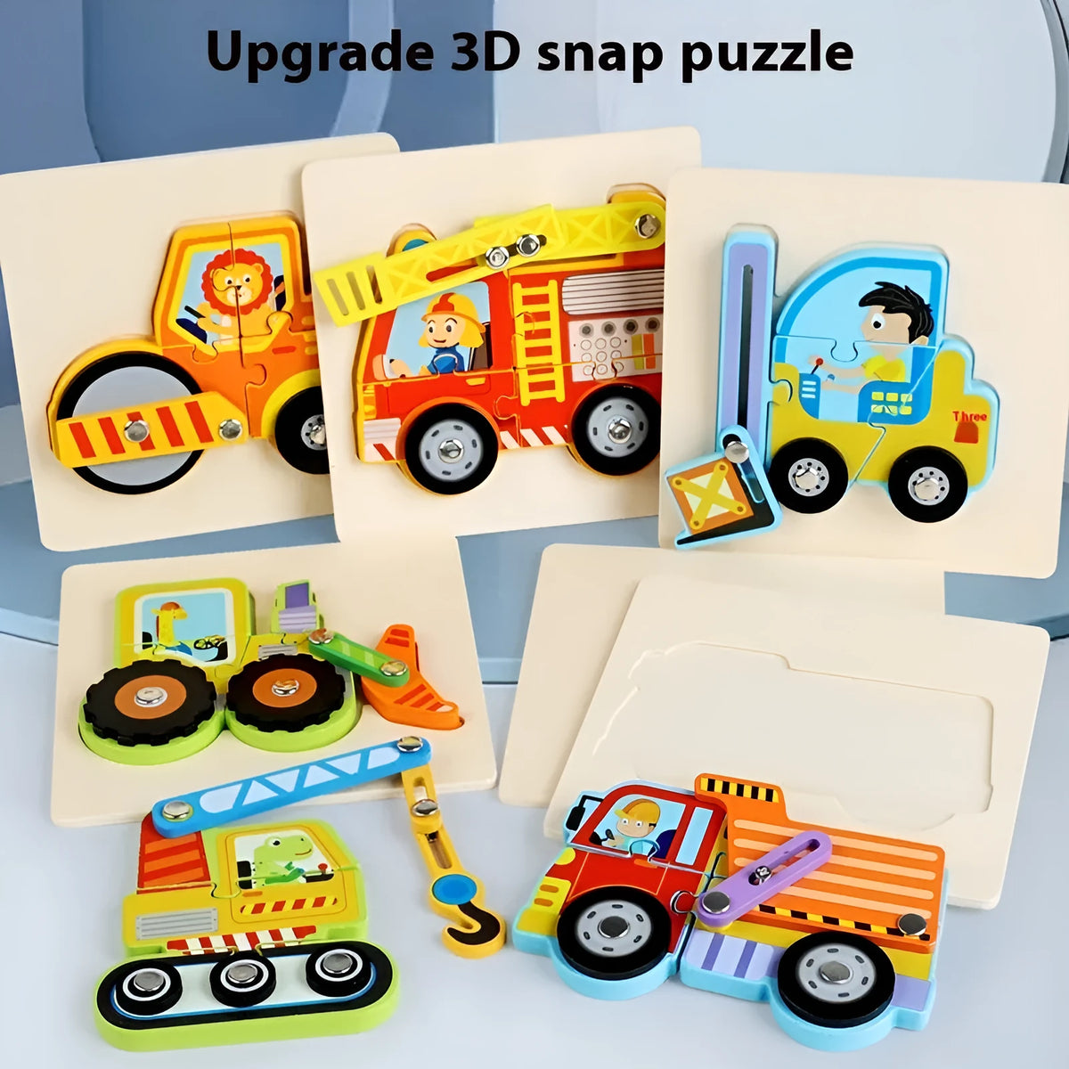 Children wooden traffic puzzle toy 14.8cm in bulldozer design for infants aged 0-3
