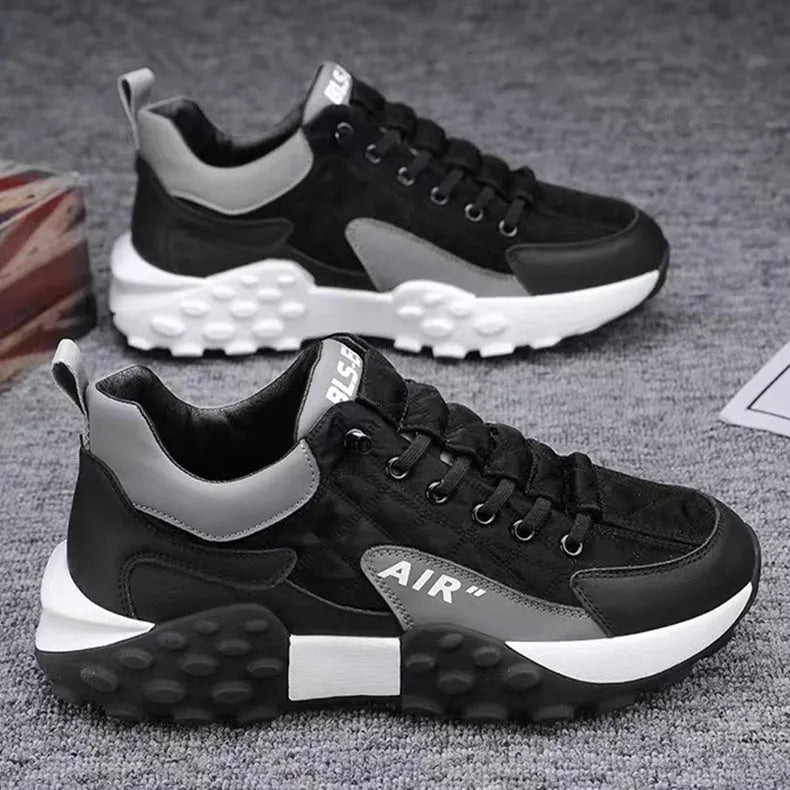 Men's breathable lightweight non-slip running shoes with artificial leather and fabric upper, low top design