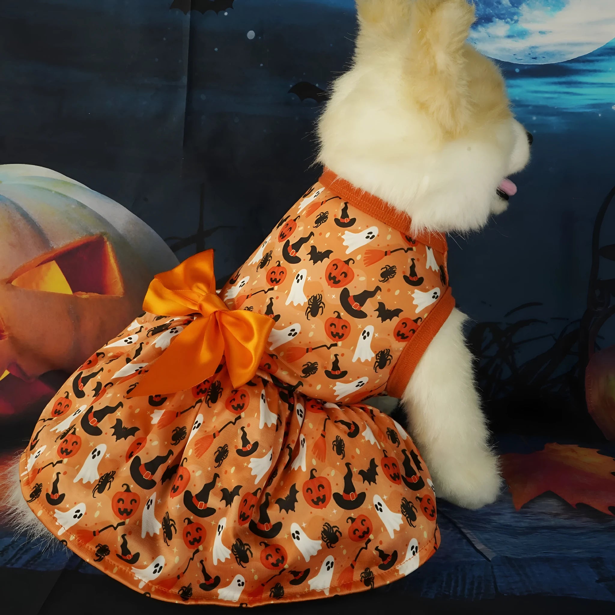 Orange polyester pet Halloween dress for dogs and cats in size M