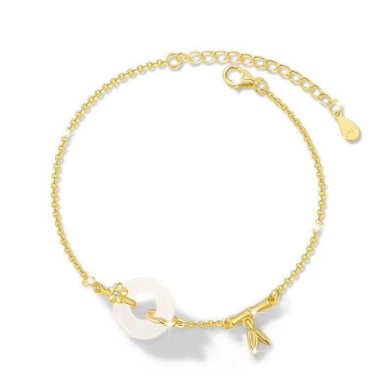 Silver electroplated white chalcedony bracelet with peace buckle and starry sky design