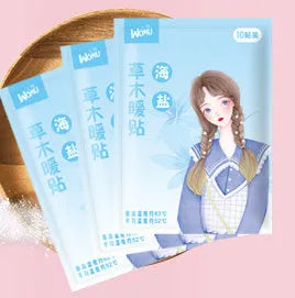 A single self-heating herbal warming plaster for uterus and stomach comfort.
