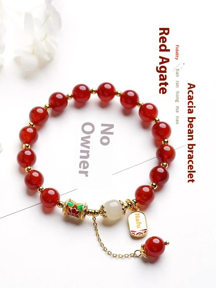 Red agate and Hetian jade beads bracelet for women with gold plating in three style variations
