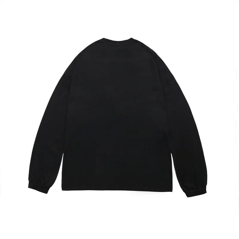 Comic print long sleeve t shirt for men and women in black or white, cotton, sizes M L XL