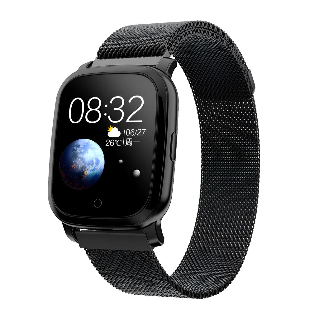 Black or silver smart pedometer watch with temperature measurement and 1.3-inch colour screen