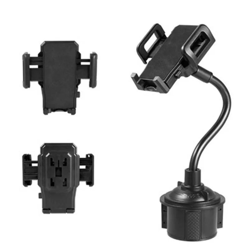 Black car phone mount with adjustable side handles showing windscreen suction cup and air vent clip hook mounting options