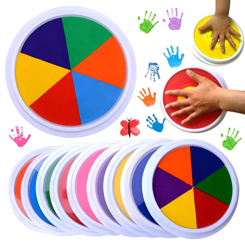 16cm round finger print mud ink pad with non-toxic washable colours and guide picture books for children