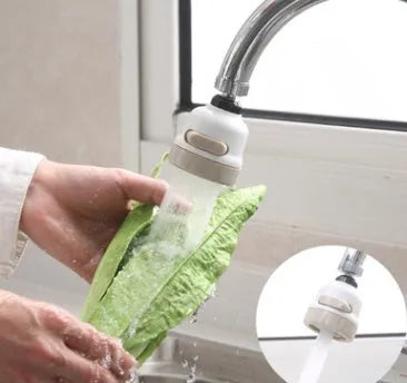 Faucet booster shower attachment in white and grey with 3-mode spray button and 360-degree rotatable head for round taps