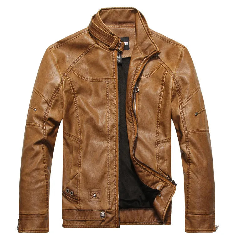 PU leather jacket with zipper front in black, polyester lining, casual outerwear