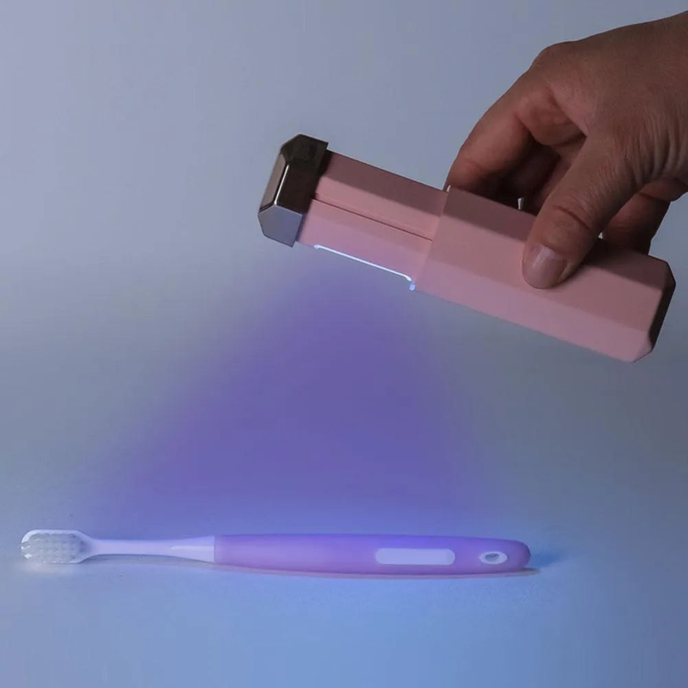 Portable UVC ozone USB germicidal wand steriliser in blue, folded size 37.5x37.5x98mm