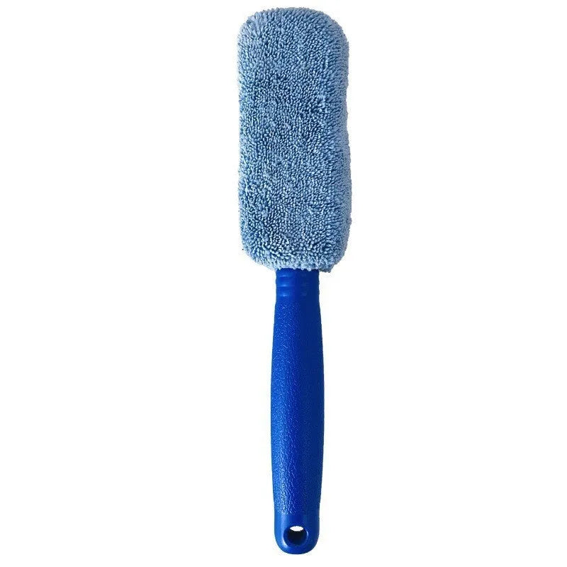 Microfiber car tire brush with long handle for cleaning wheels and hub caps