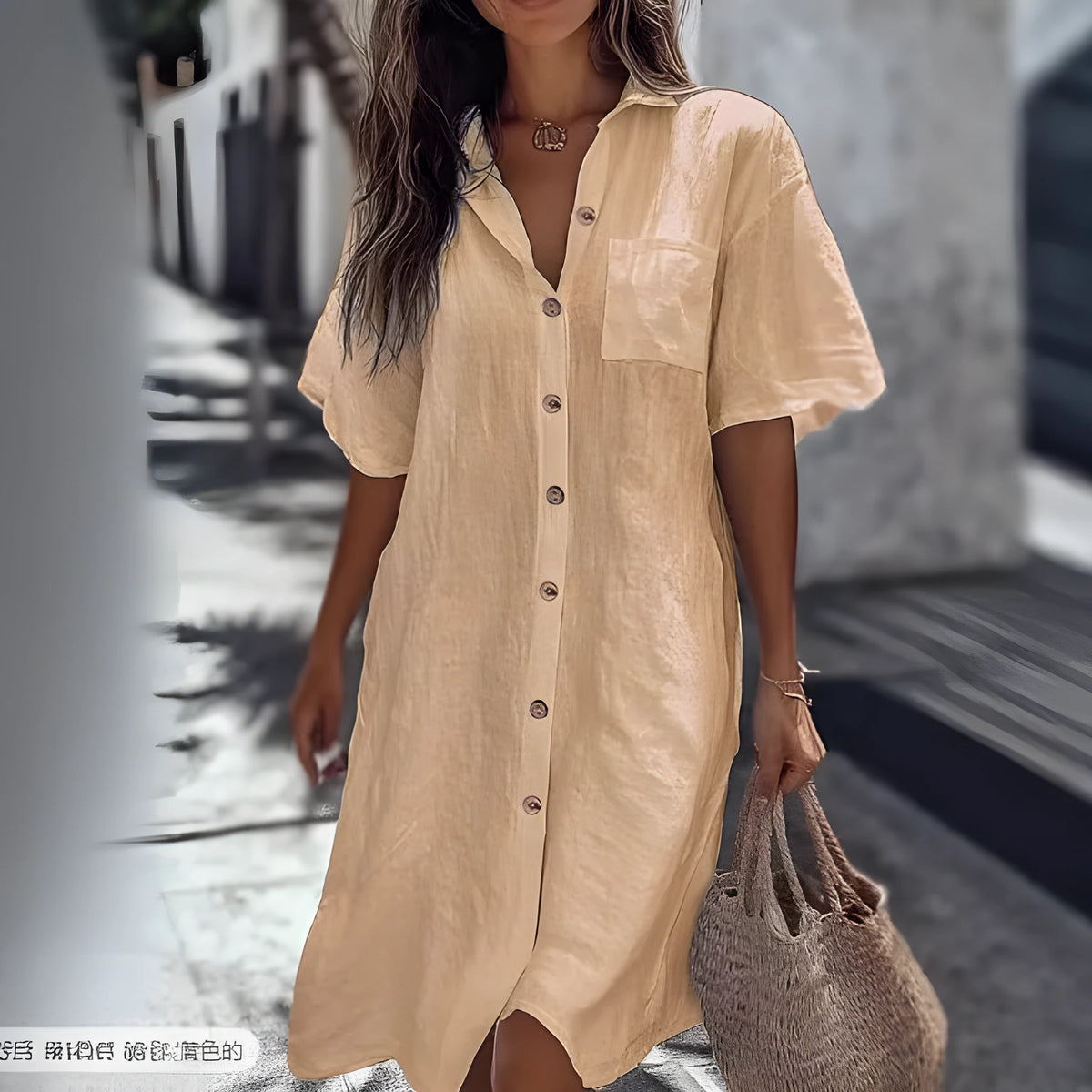 Long button short sleeve shirt in ginger yellow with loose fit and long length