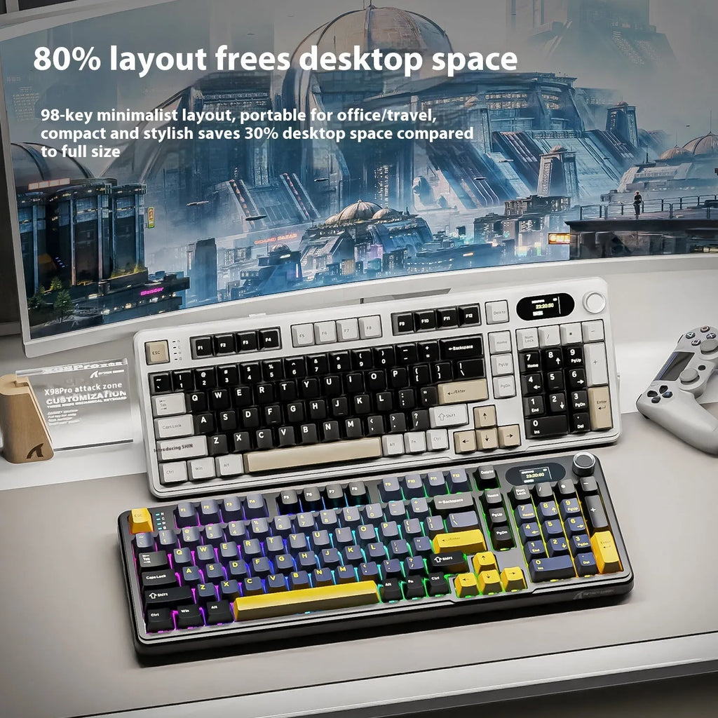 Attack Shark X98PRO three-mode RGB wireless Bluetooth mechanical keyboard with side engraving and knob, black