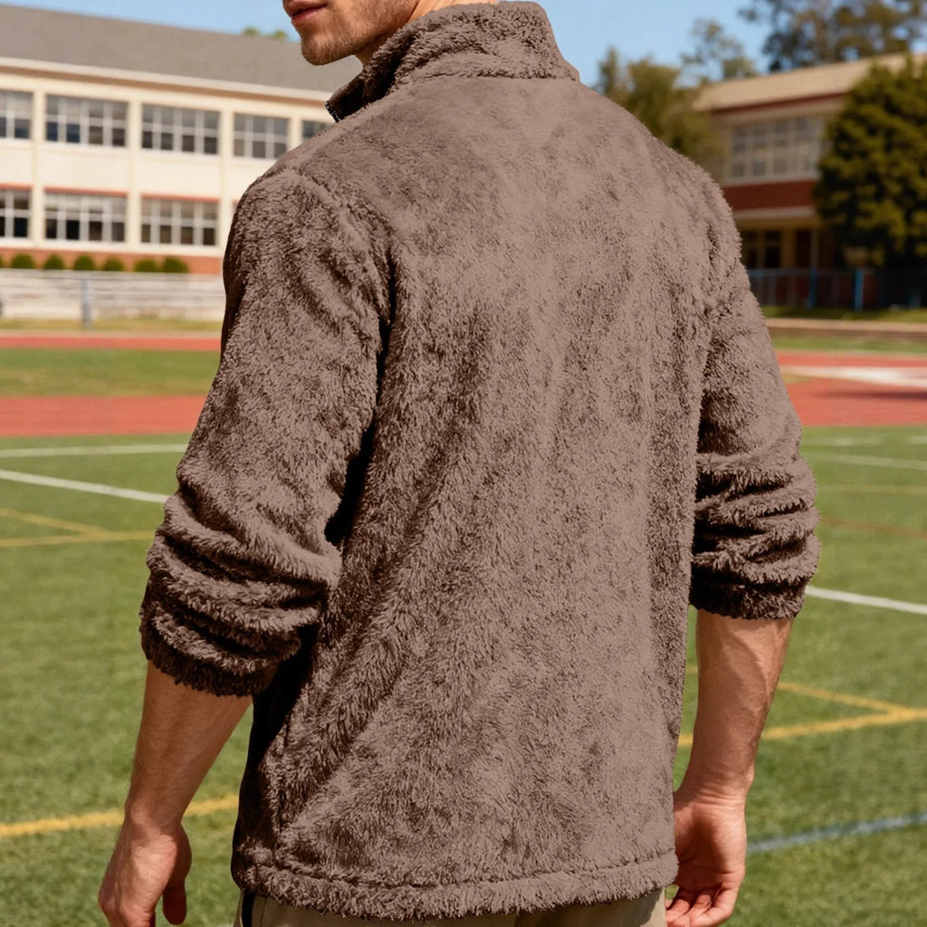 Bejirog men's loose fit zip jacket with stand-up collar and long sleeves in navy blue, black, khaki, dark grey or dark brown.