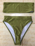 Women's two-piece breast wrap bikini set in nylon, split backless style, available in multiple colours