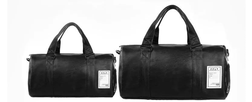 Black waterproof unisex sports fitness bag with diagonal straps and separate shoe compartments