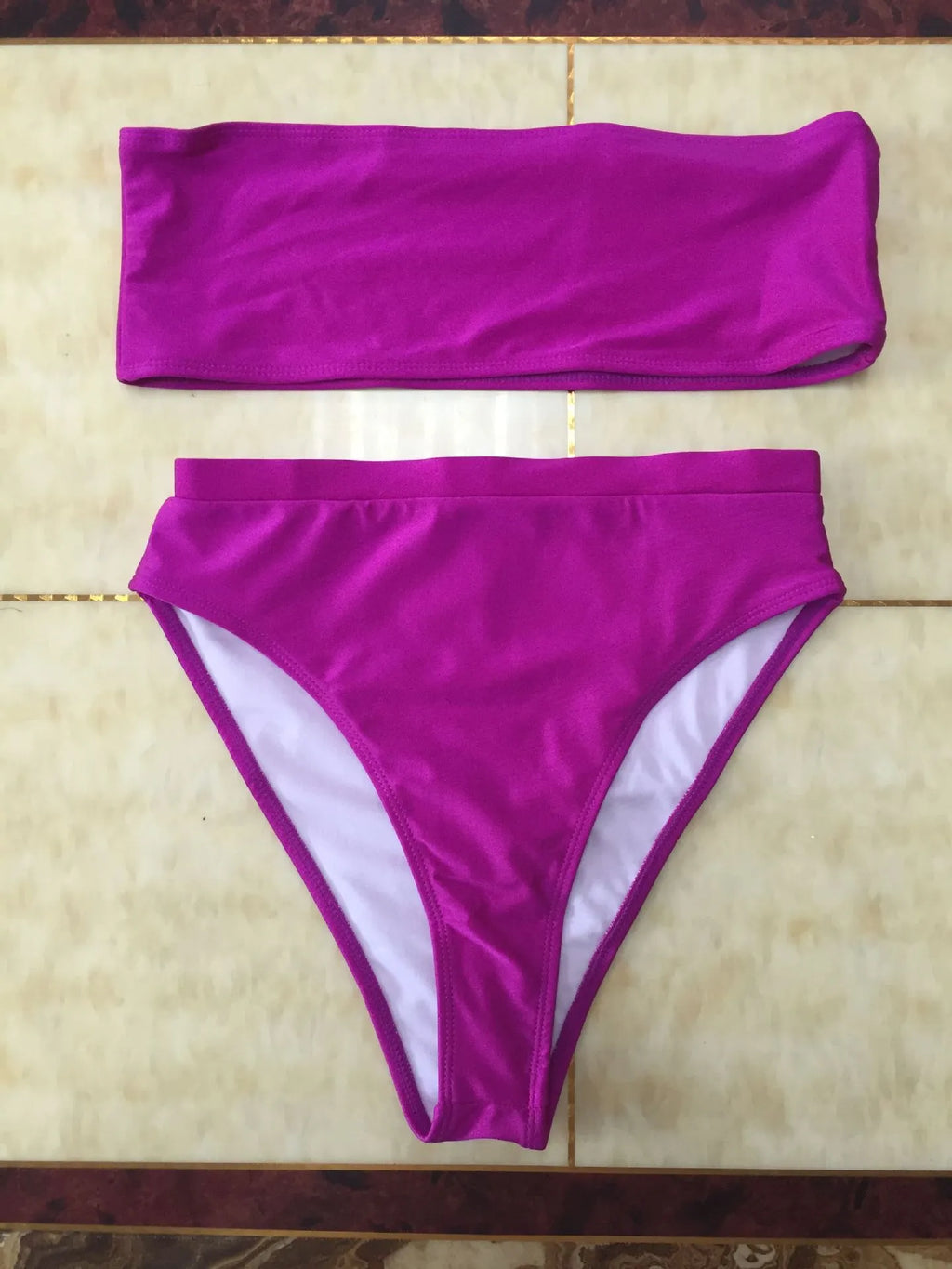Women's two-piece breast wrap bikini set in nylon, split backless style, available in multiple colours
