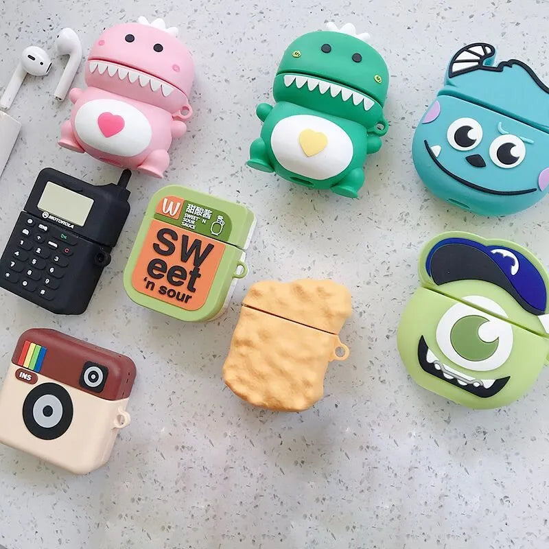 Silicone cartoon animal protective case for AirPods showing multiple colour options