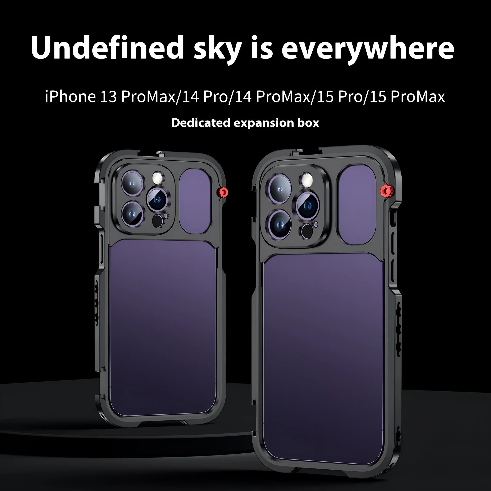 Aluminium alloy camera cage for iPhone Pro models with external filter, fill light, tripod and microphone mounts