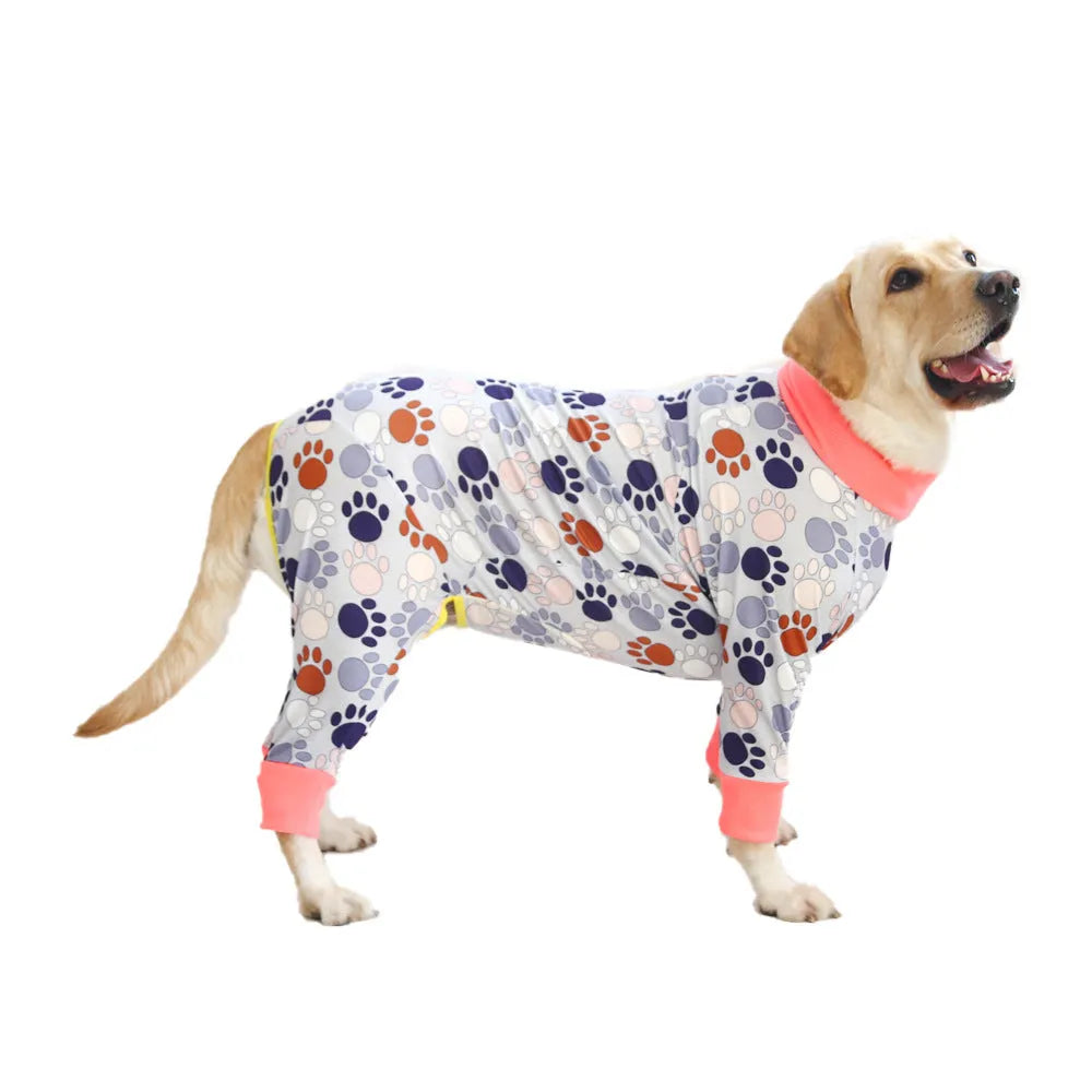 Cotton dog jumpsuit with four-legged coverage in multiple colour options