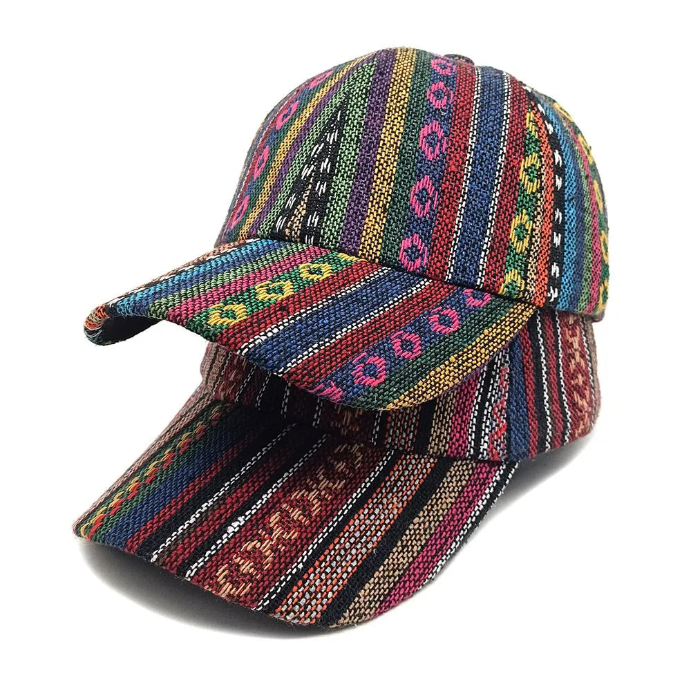 Women's bohemian baseball cap with dome crown in lightweight polyester fabric