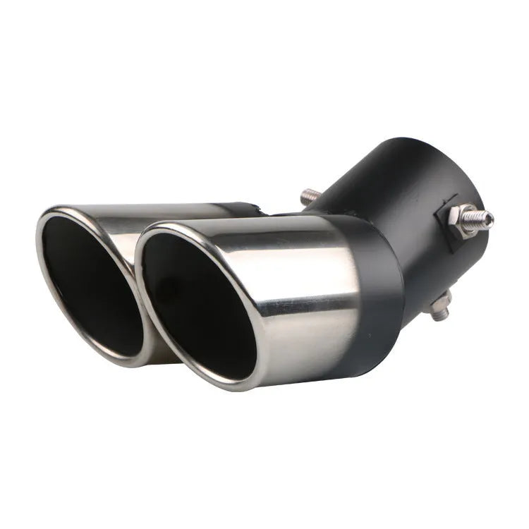 Universal stainless steel car exhaust tip with 145mm length showing different mouth style options.