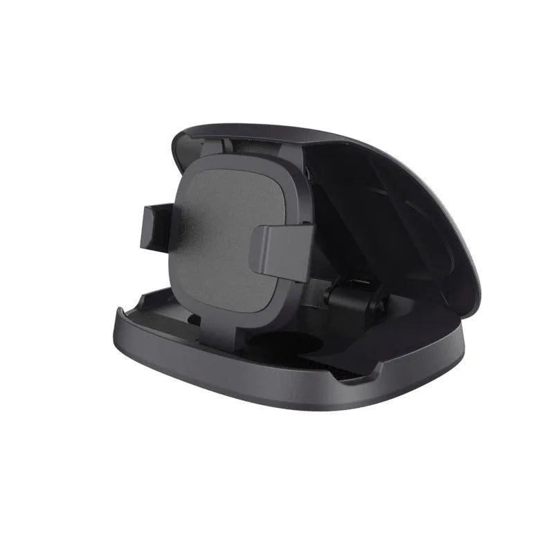 Black rotating suction cup car phone holder mounted on a car windscreen