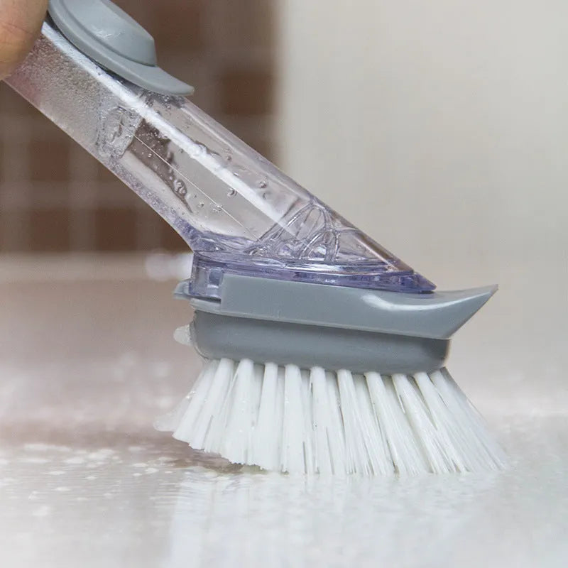 2 in 1 long handle cleaning brush with removable brush head and sponge for kitchen use