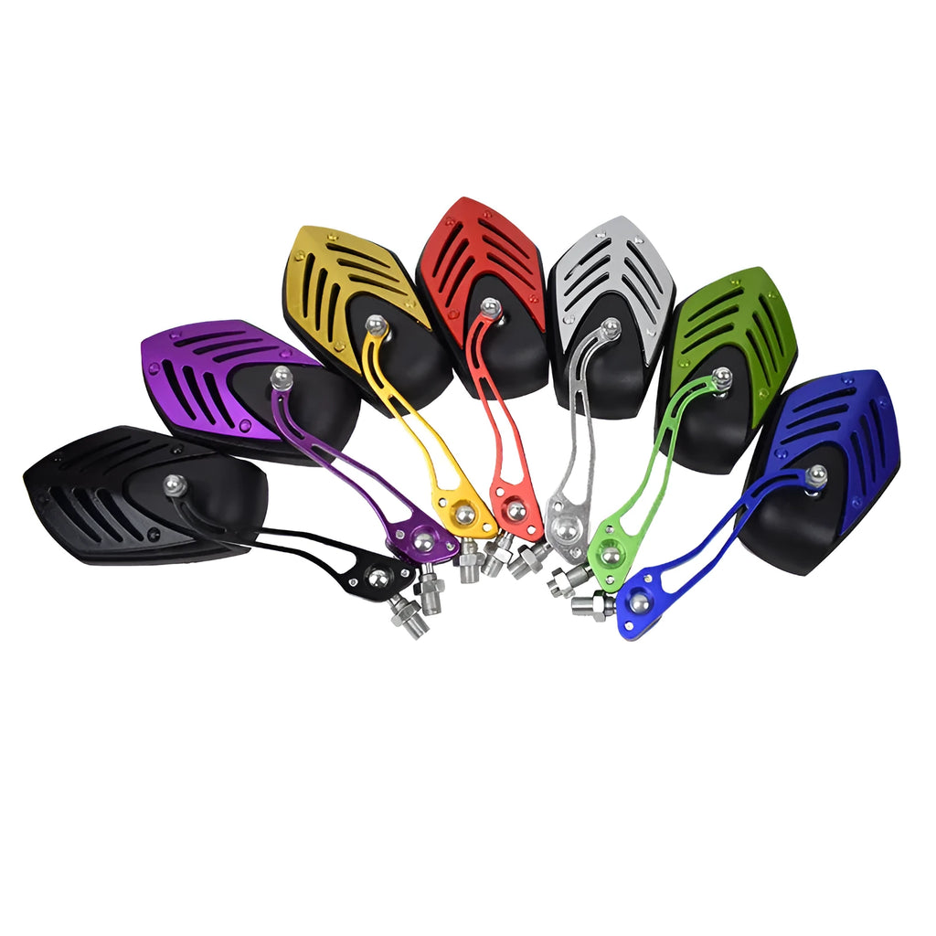 Pair of ghost fire motorcycle rearview mirrors with black ABS housing and aluminium rod on a Honda handlebar