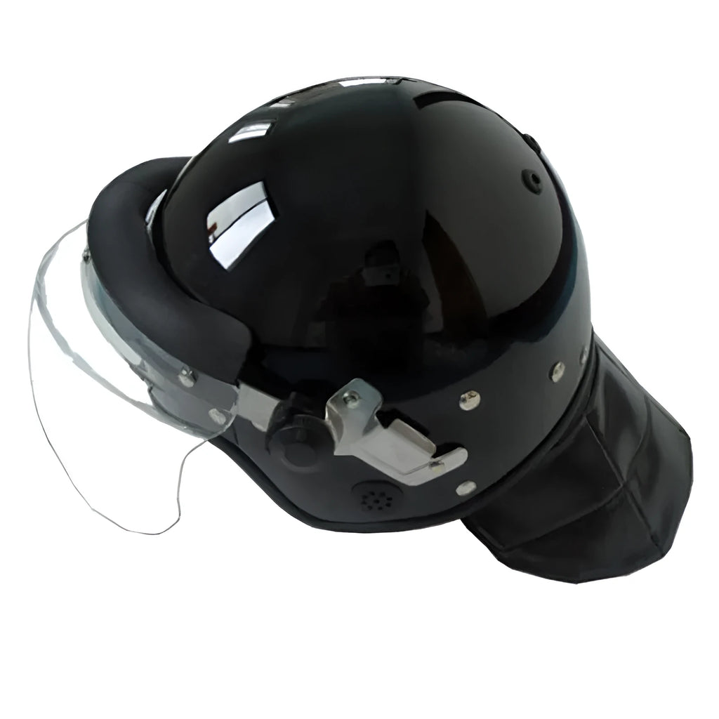 Special riot helmet in black polycarbonate, one size, for outdoor security use